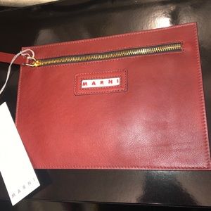 MARNI New w/ tag LEATHER LOGO POUCH - MAROON